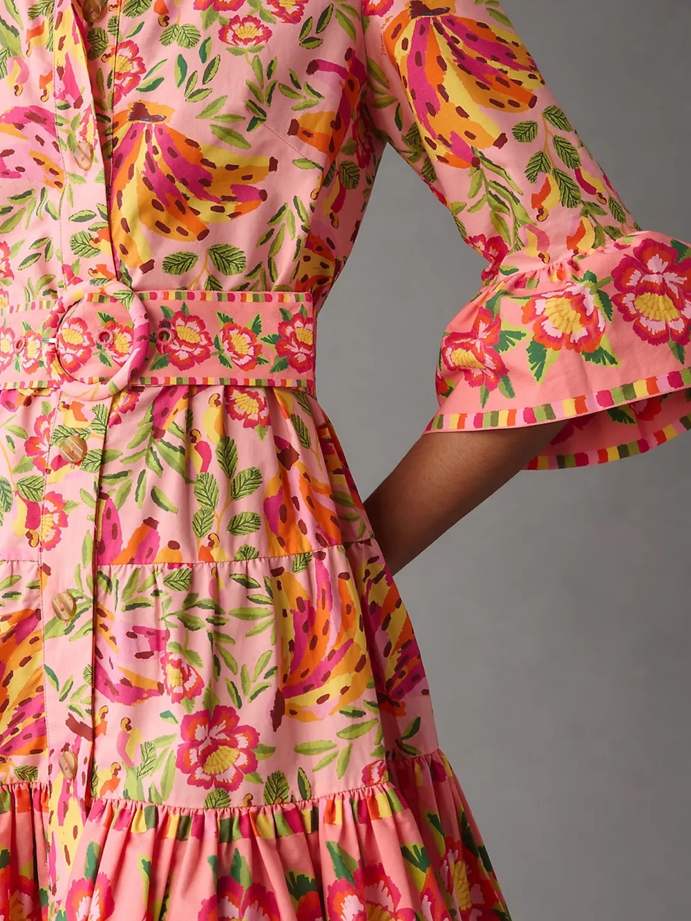 Farm Rio Painted Bananas Ruffle Shirt Midi Dress Size Large - Picture 14 of 14